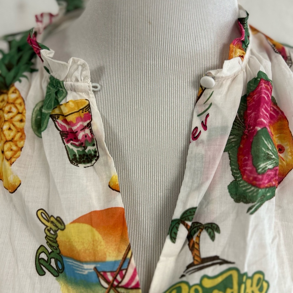 Haver & Blair cotton Tropical Fruit Print Tie-Front Blouse short sleeve Small - Picture 3 of 7